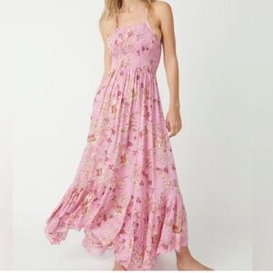 Intimately Free People Floral Pink Smocked Halter Dress Size Medium